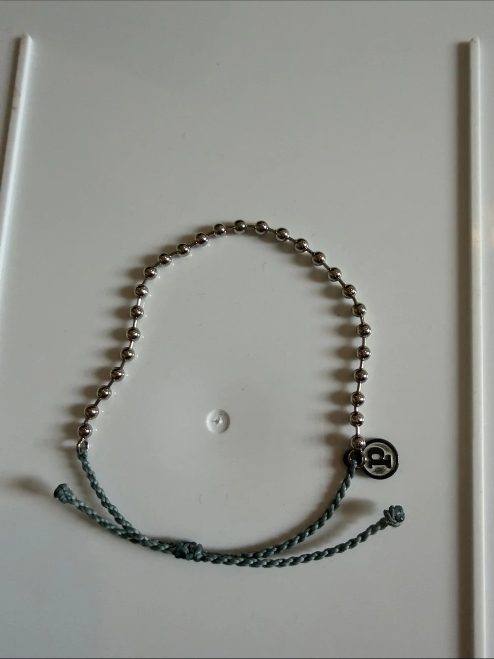 Pura Vida Silver Beaded Bracelet with Teal Cord - Picture 1 of 1
